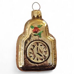 Vintage Mercury Glass Clock Ornament Gold Hand Painted Germany Style